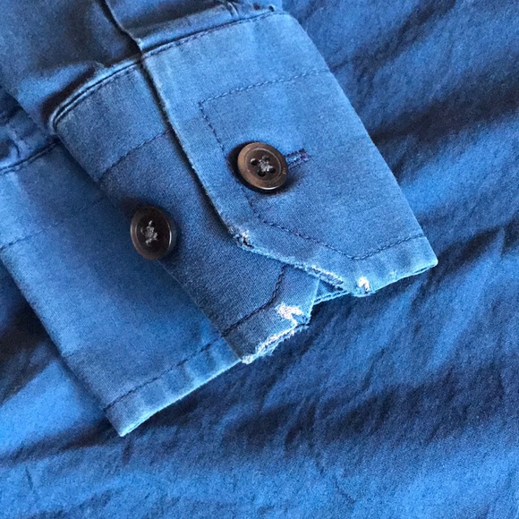 Express 1MX Blue Button Up Fitted Dress Shirt - Picture 4 of 4